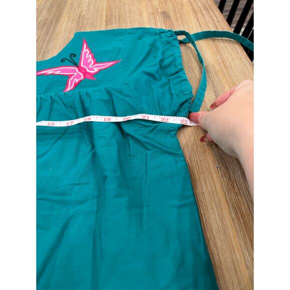 VINTAGE EMBROIDERED UNIQUE DRESS COLORFUL WITH BUTTERFLY BIRD CLOUDS LINEN - Picture 6 of 7